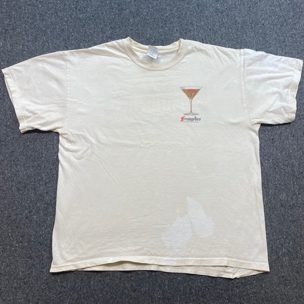 Frangelico Hazelnut Liqueur TShirt Sz XL Mens Cream Skater Retro Alcohol Promo